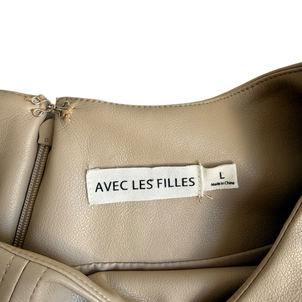 Avec Les Filles Andrea Faux Leather Tan & Taupe Dress L - Picture 9 of 9